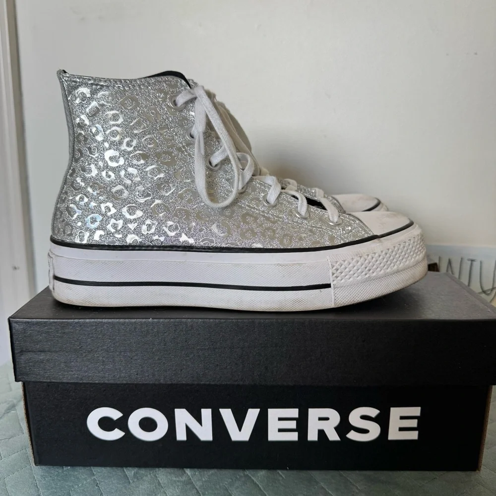 Converse Silver Glitter Women's High-Top Sneakers - Picture 2 of 8